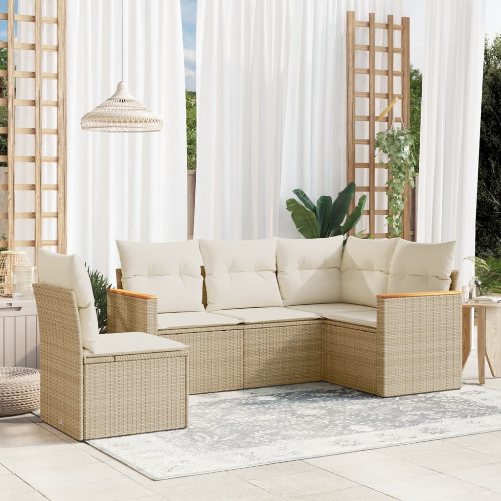 5-dijelni vrtni set sofa s jastucima bež od poliratana