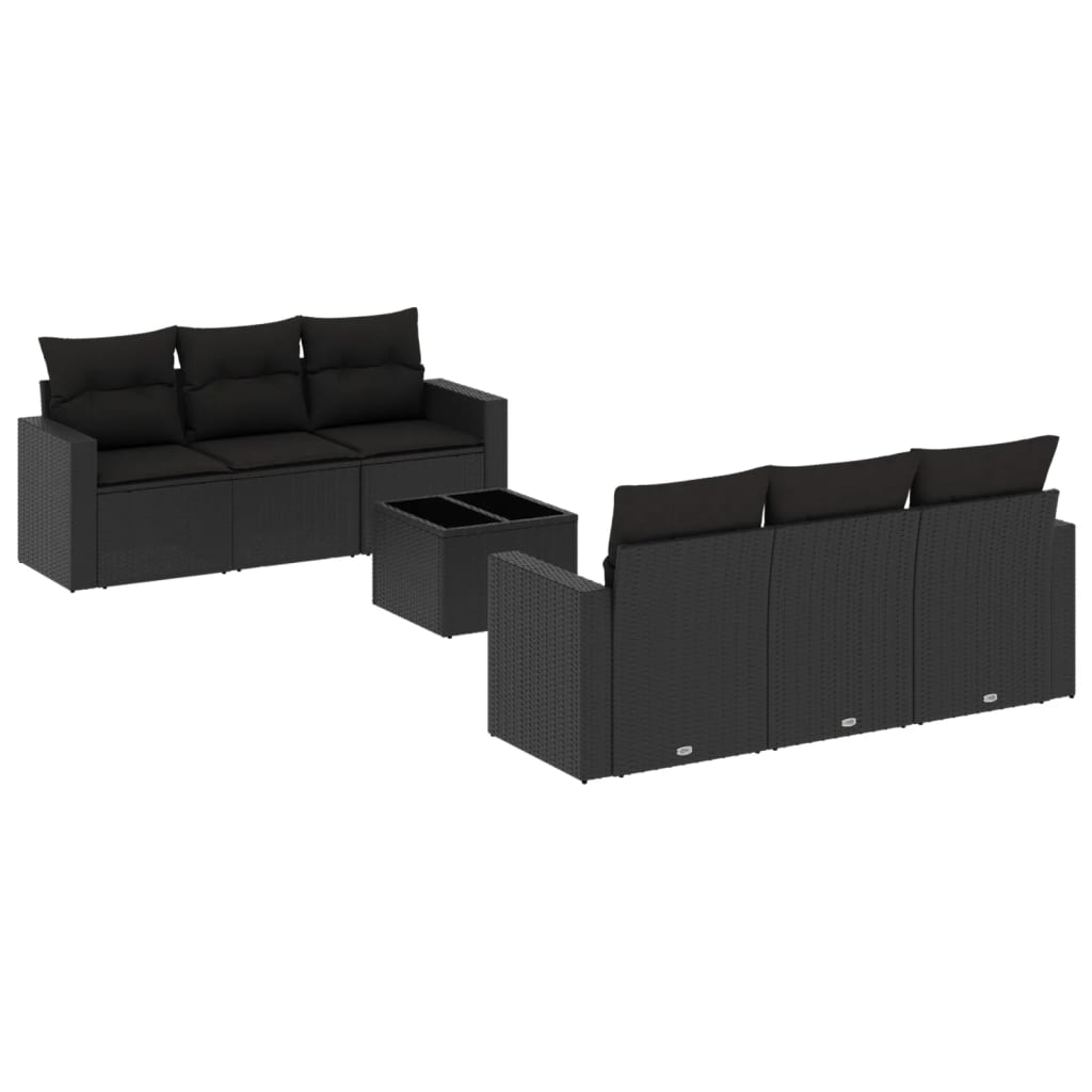 7-dijelni set vrtnih sofa od poliratana s jastucima crni
