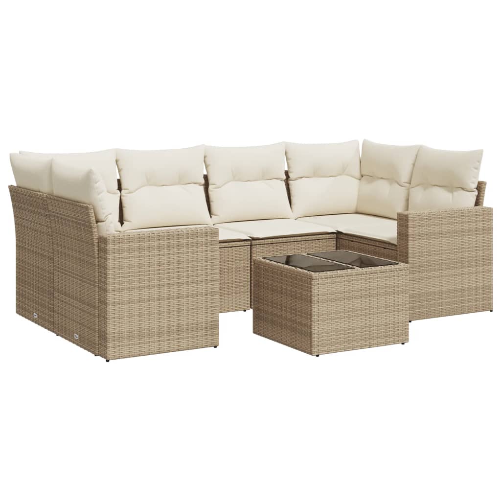 7-dijelni set vrtnih sofa od poliratana s jastucima bež 65.5 x 62 x 69 cm