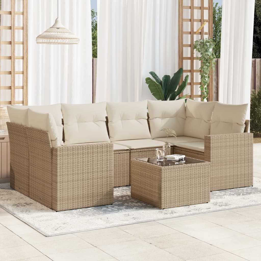 7-dijelni set vrtnih sofa od poliratana s jastucima bež 65.5 x 62 x 69 cm