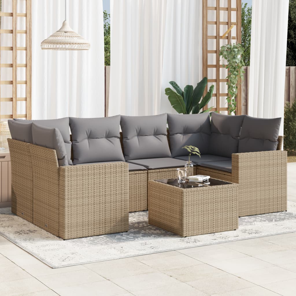 7-dijelni set vrtnih sofa od poliratana s jastucima bež