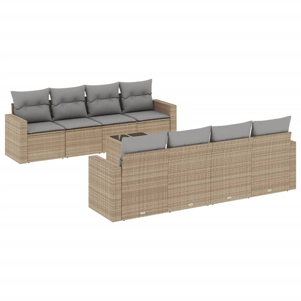 9-dijelni set vrtnih sofa s jastucima bež od poliratana
