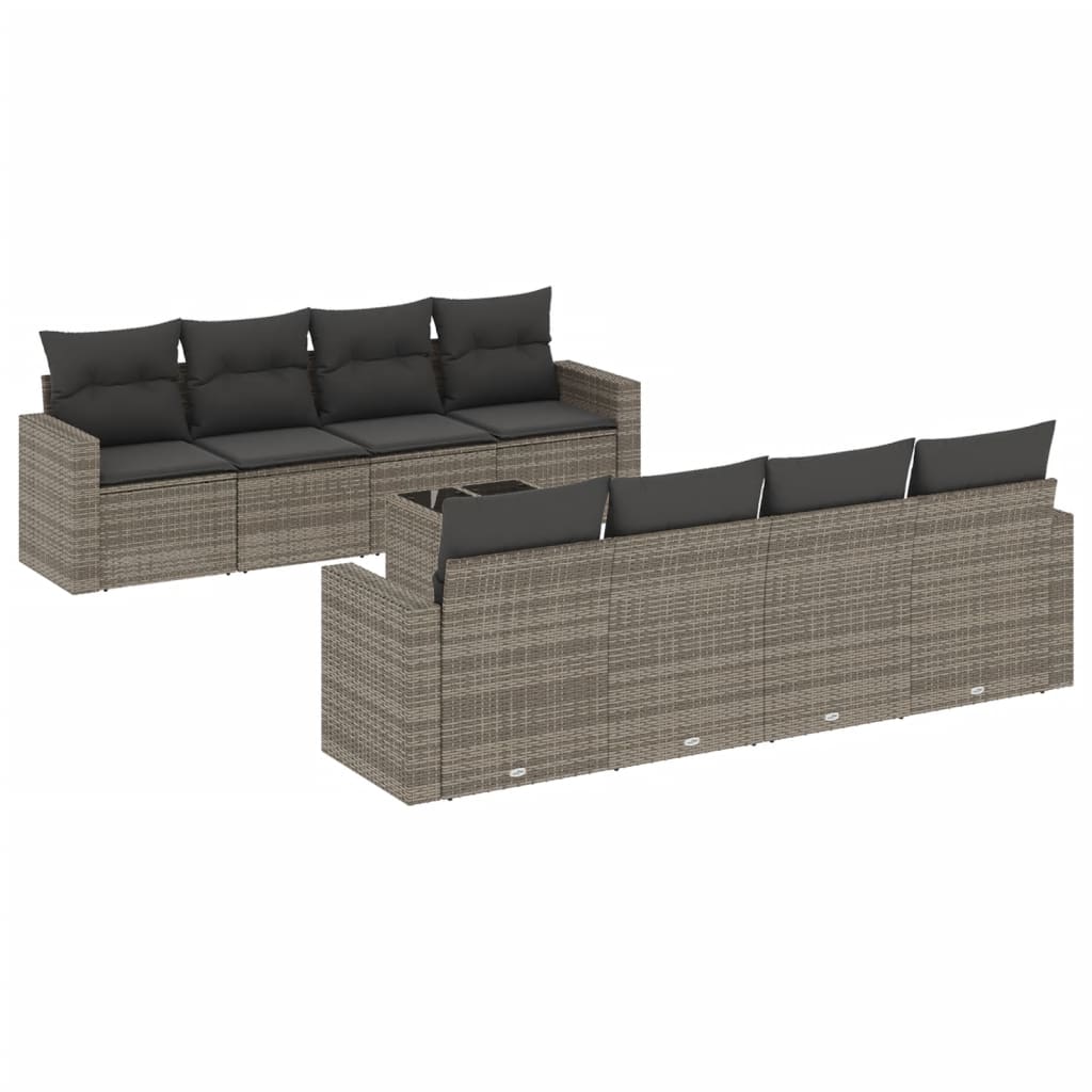 9-dijelni set vrtnih sofa od poliratana s jastucima sivi
