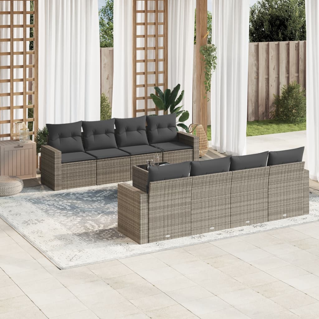 9-dijelni set vrtnih sofa od poliratana s jastucima sivi