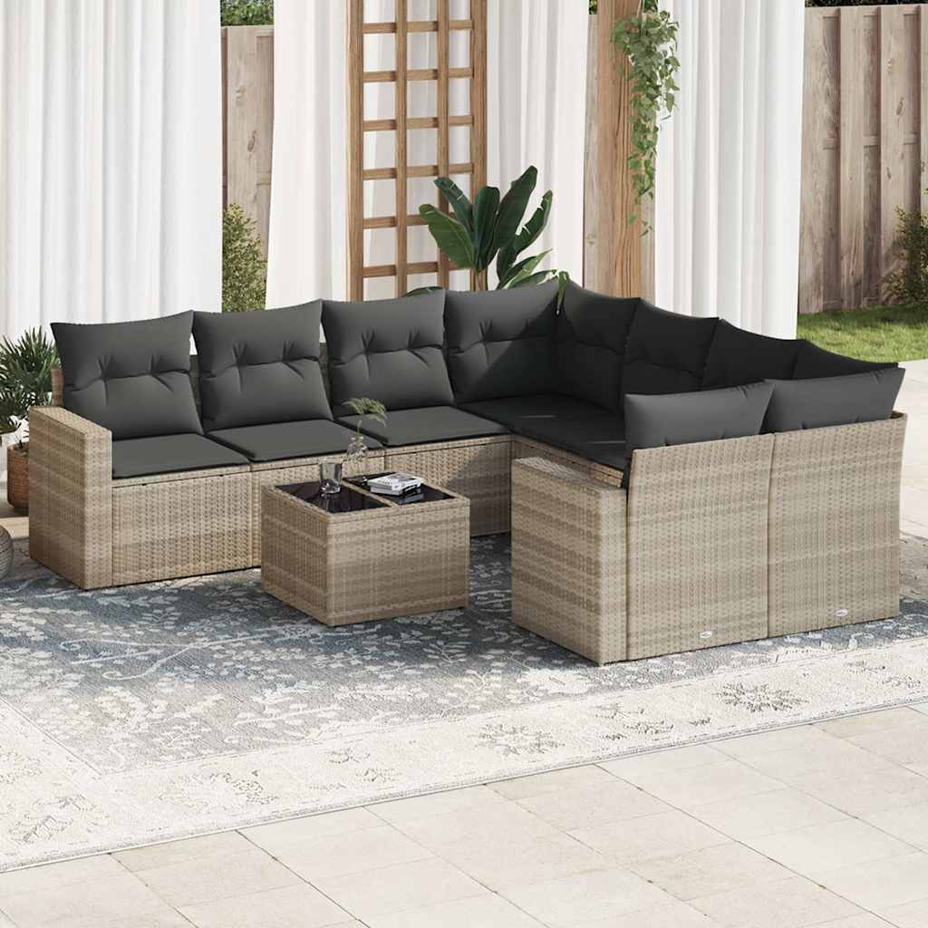 9-dijelni set vrtnih sofa od poliratana s jastucima svjetlosivi
