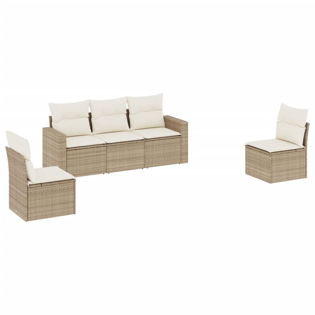 5-dijelni vrtni set sofa s jastucima bež od poliratana