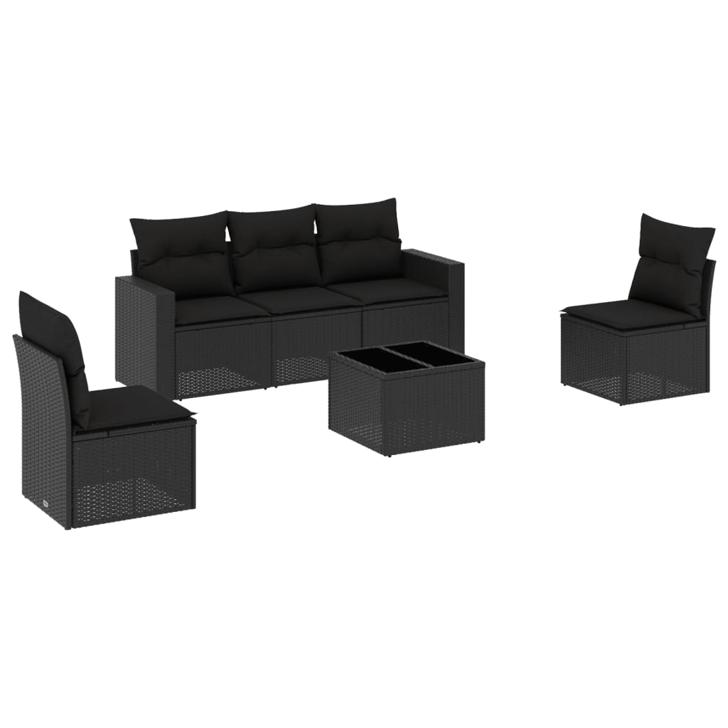 6-dijelni set vrtnih sofa s jastucima crni od poliratana