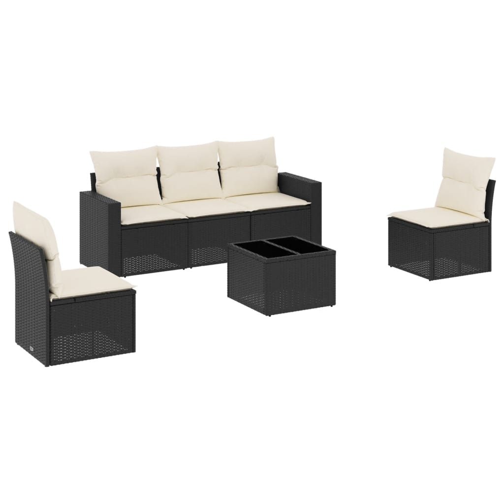6-dijelni set vrtnih sofa s jastucima crni od poliratana