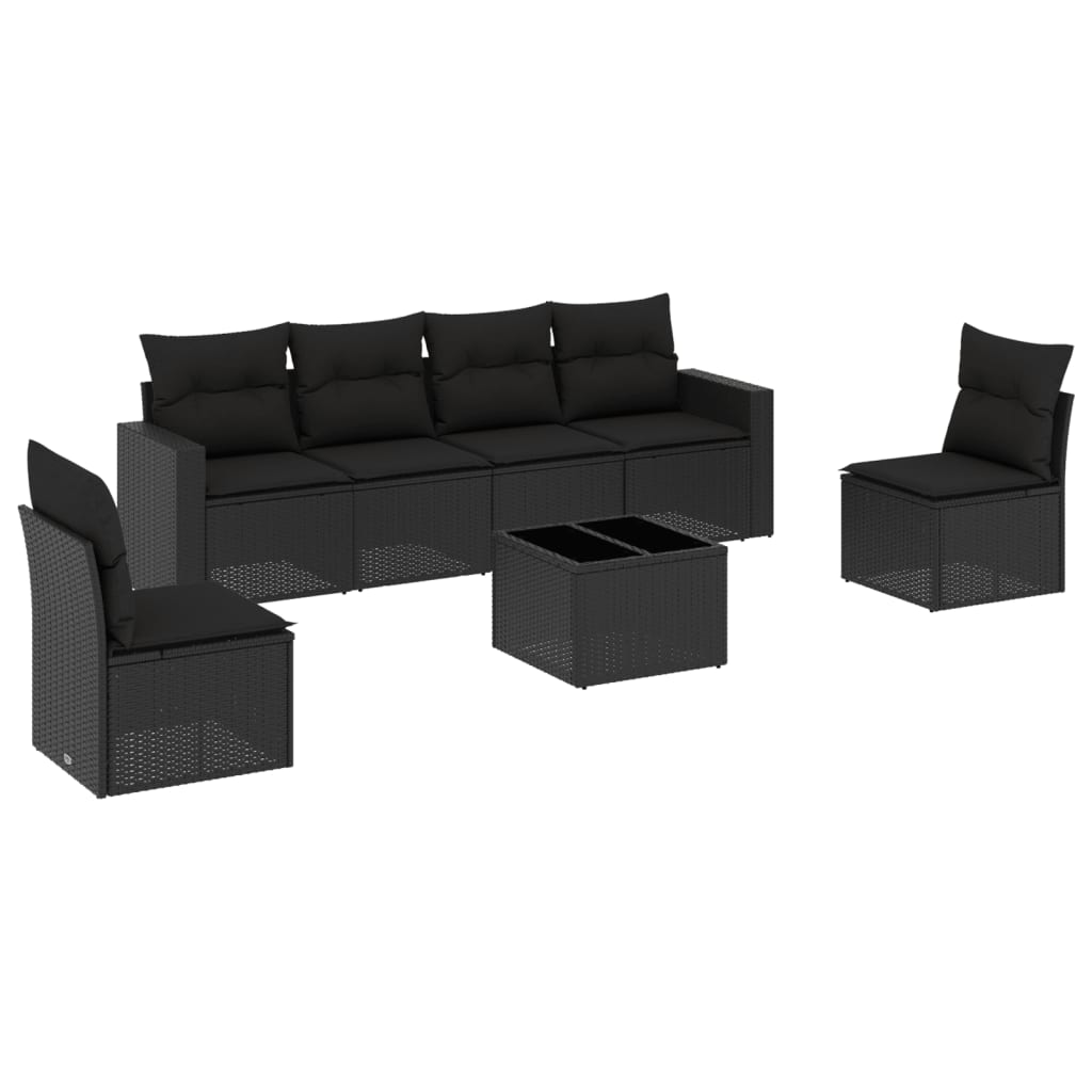 7-dijelni set vrtnih sofa od poliratana s jastucima crni