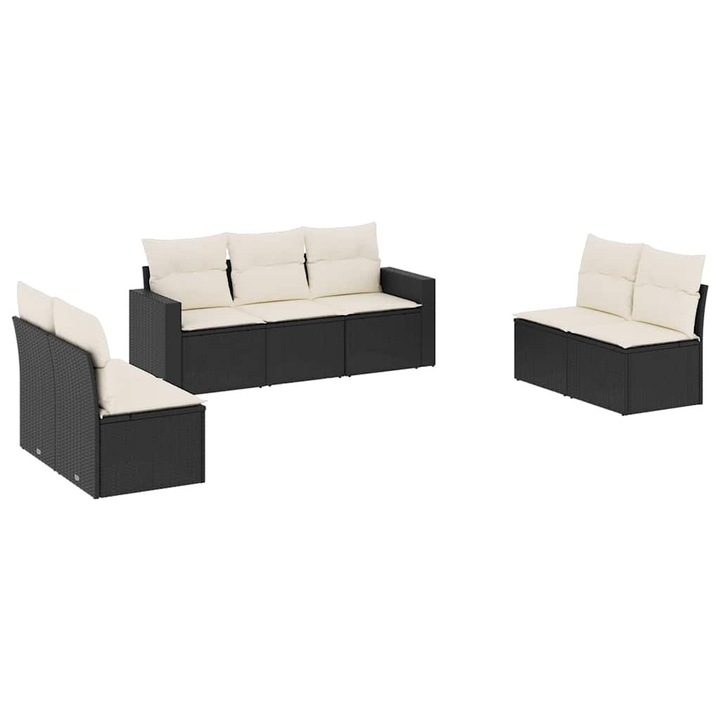 7-dijelni set vrtnih sofa od poliratana s jastucima crni