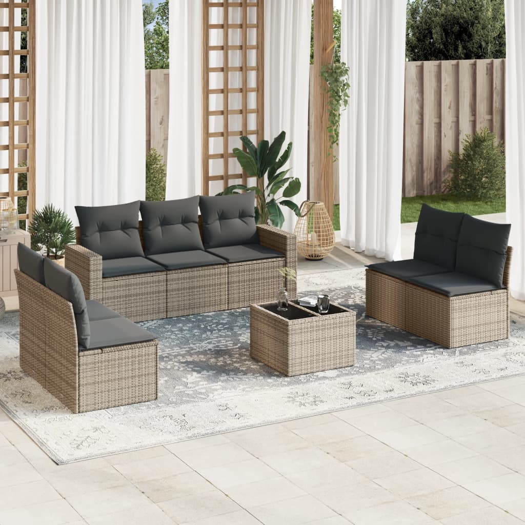 8-dijelni set vrtnih sofa od poliratana s jastucima sivi
