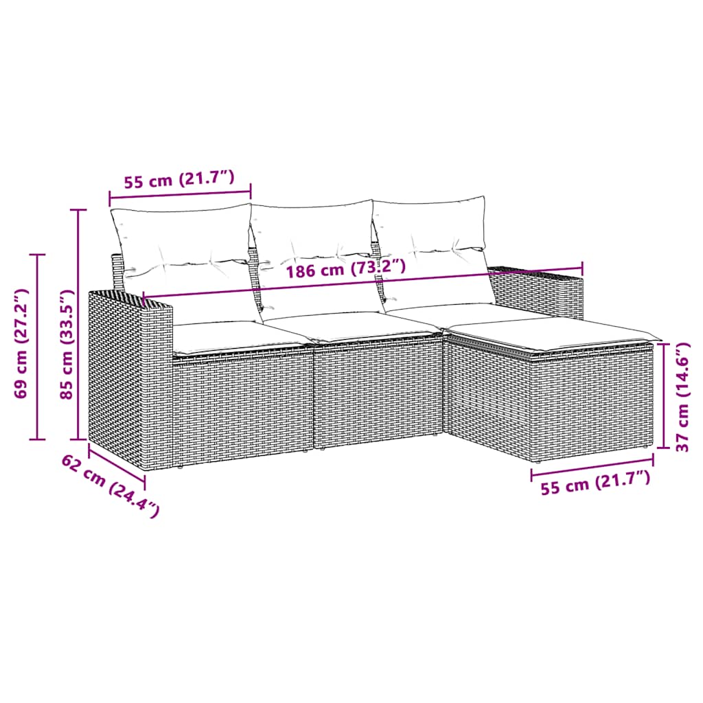 4-dijelni set vrtnih sofa s jastucima svijetlosivi poliratan