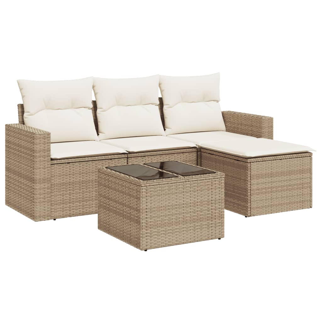 5-dijelni vrtni set sofa s jastucima bež od poliratana