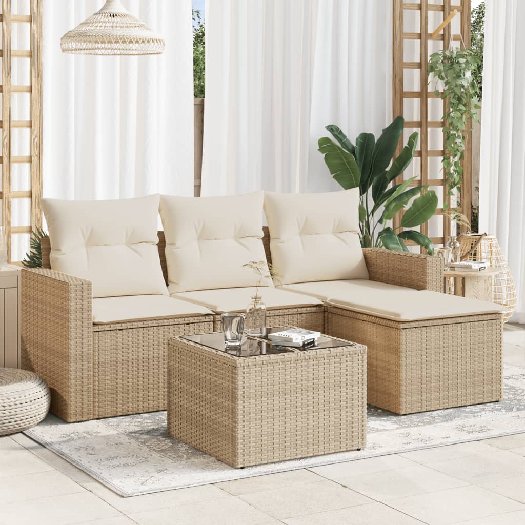 5-dijelni vrtni set sofa s jastucima bež od poliratana