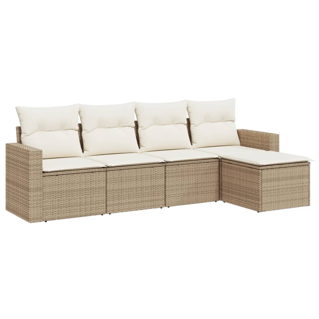 5-dijelni vrtni set sofa s jastucima bež od poliratana
