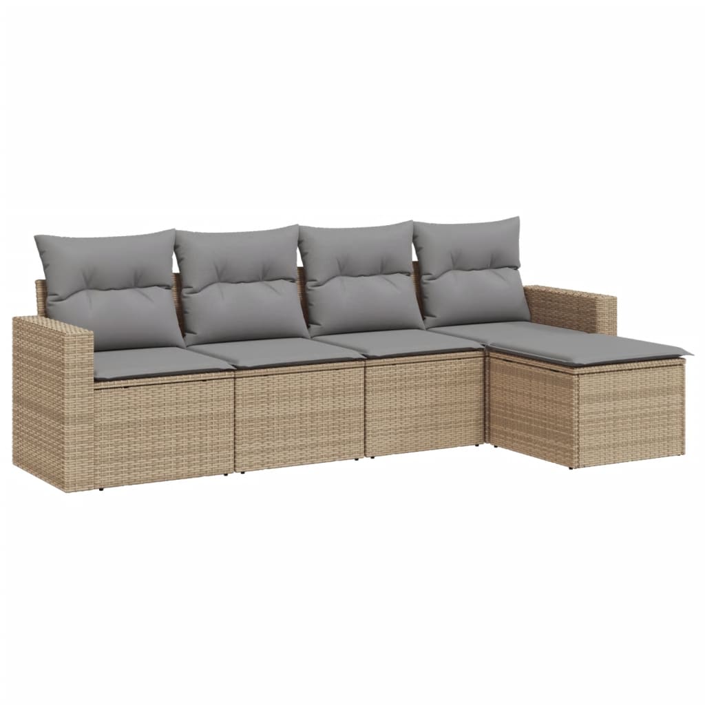 5-dijelni vrtni set sofa s jastucima bež od poliratana