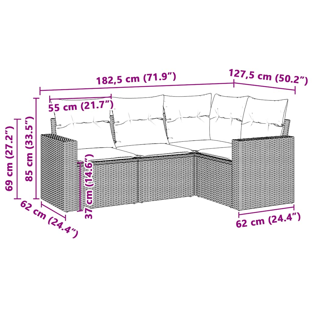 4-dijelni set vrtnih sofa s jastucima svijetlosivi poliratan