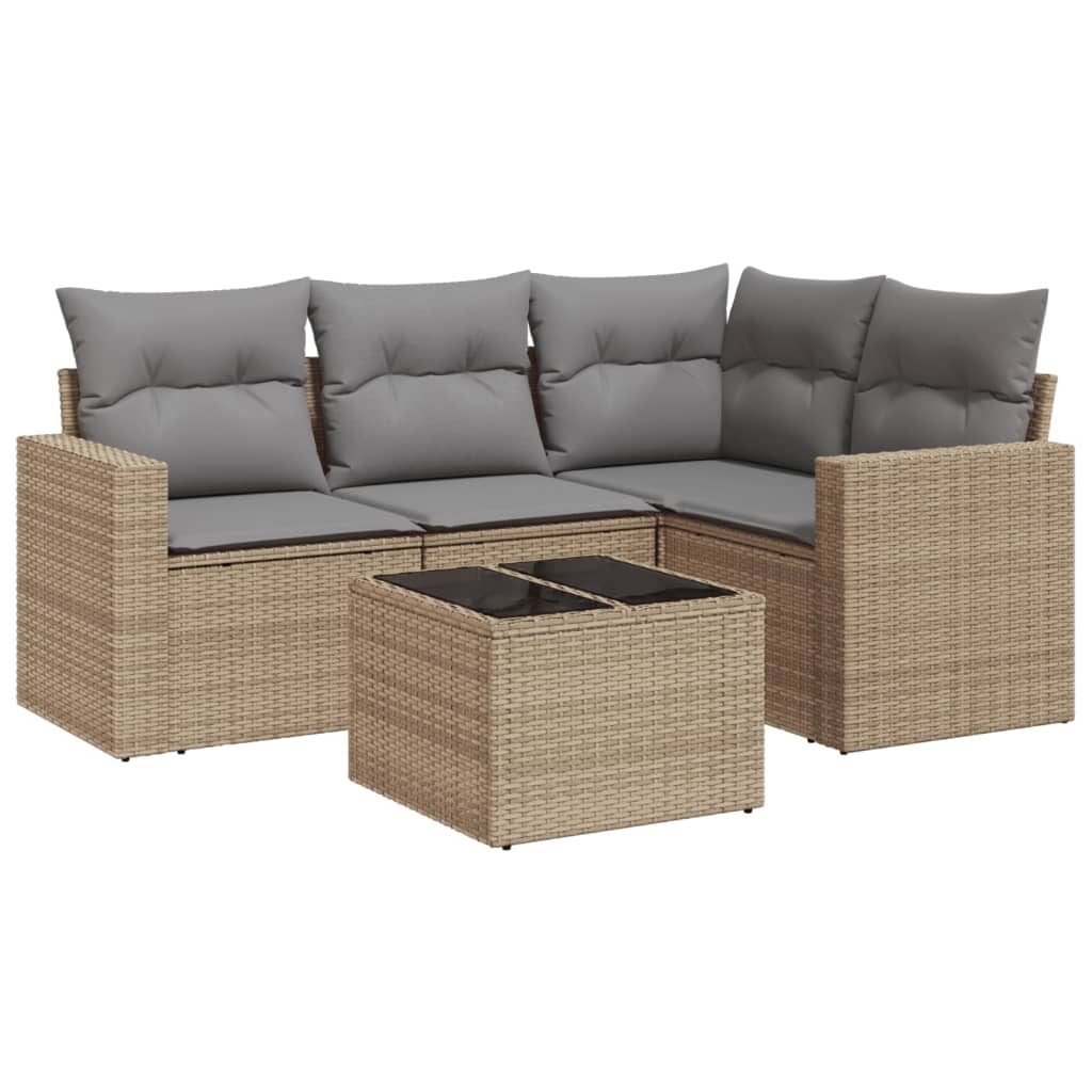 5-dijelni vrtni set sofa s jastucima bež od poliratana