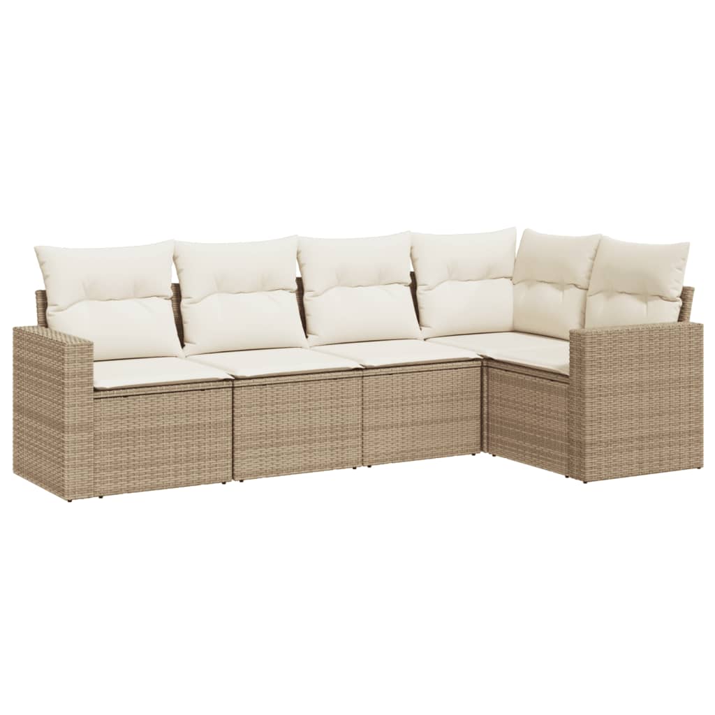 5-dijelni vrtni set sofa s jastucima bež od poliratana