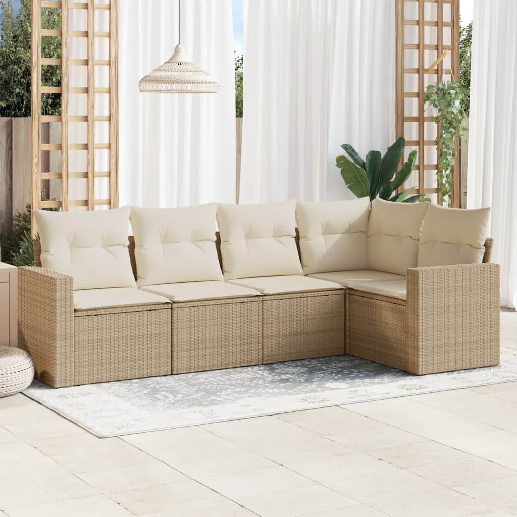 5-dijelni vrtni set sofa s jastucima bež od poliratana