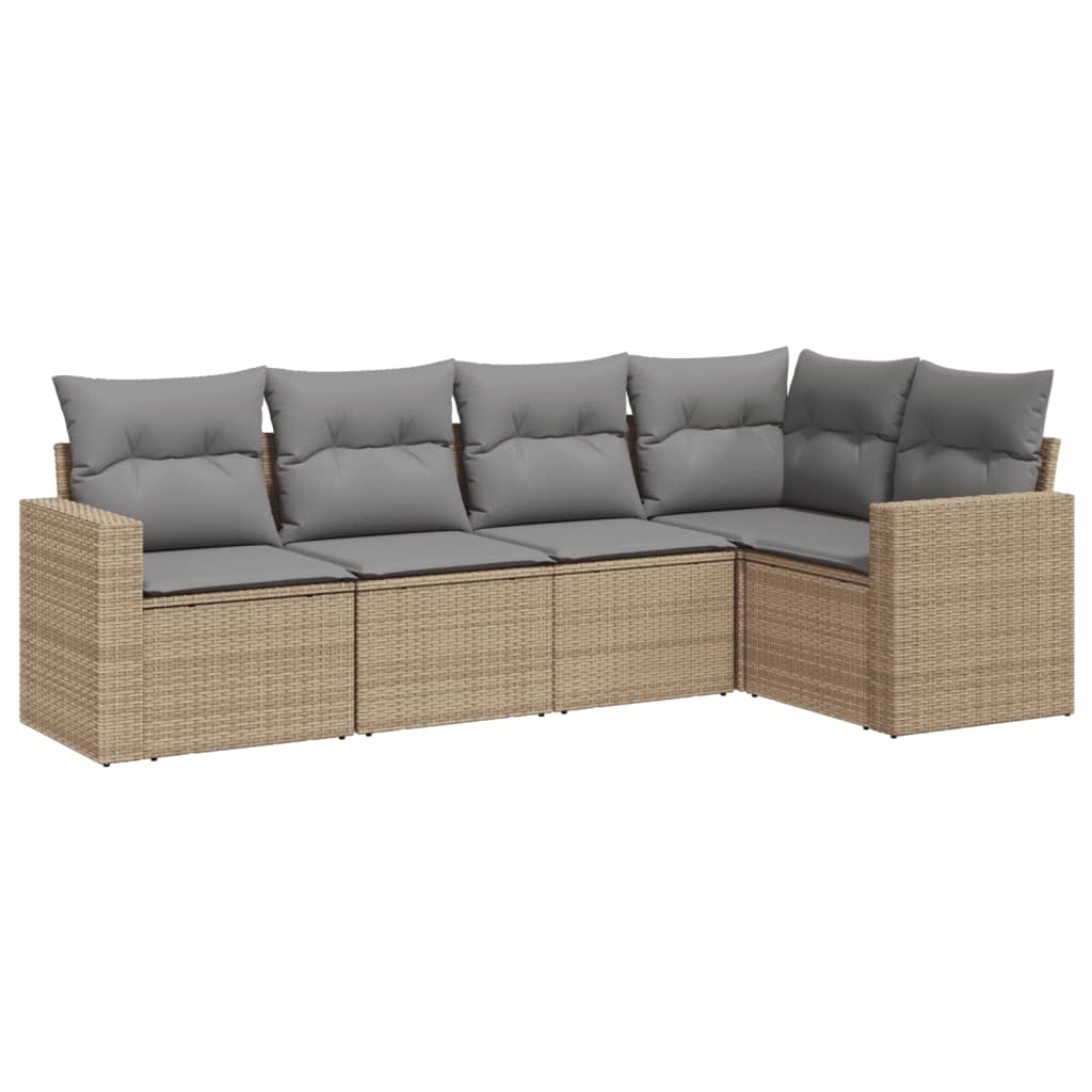 5-dijelni vrtni set sofa s jastucima bež od poliratana