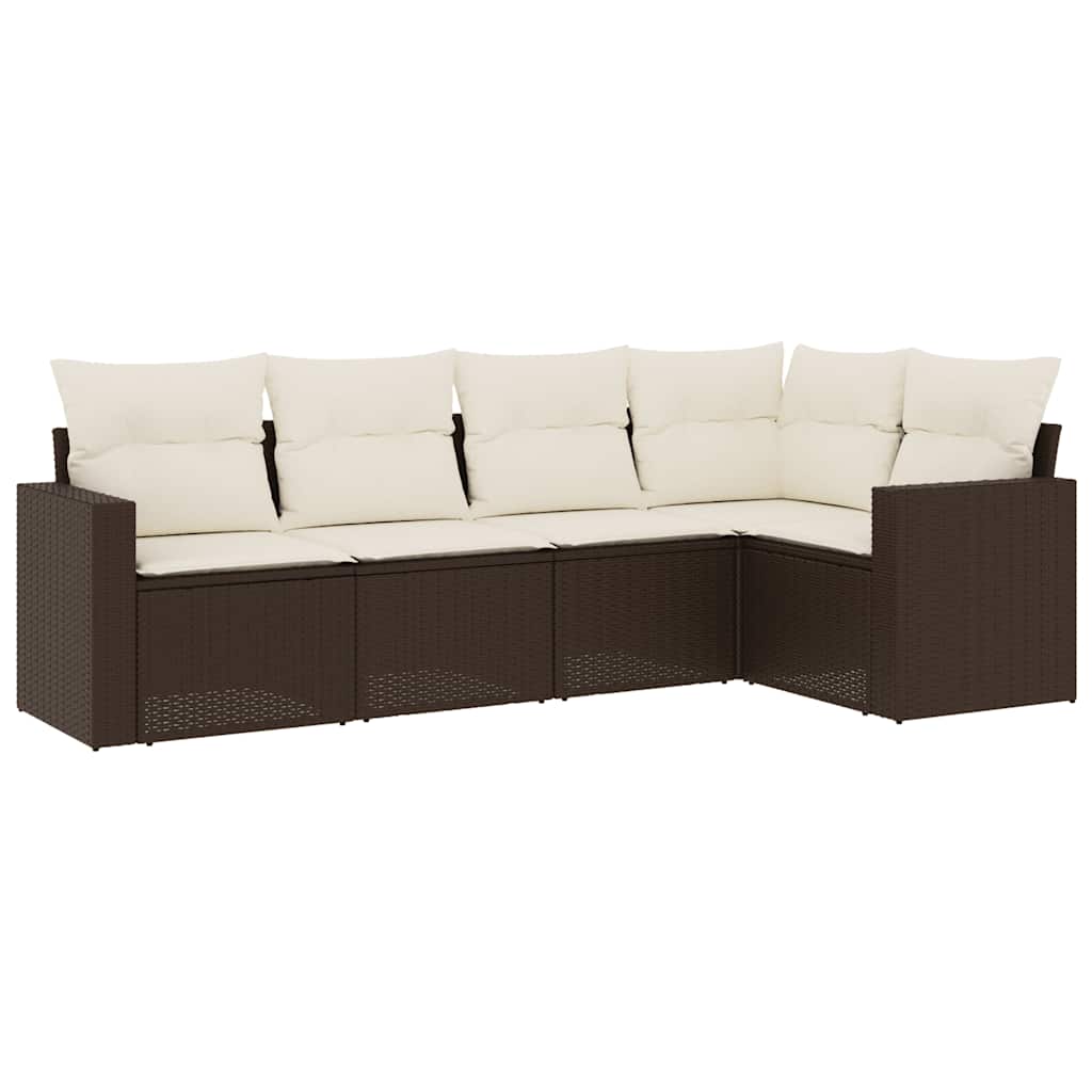 5-dijelni set vrtnih sofa s jastucima poliratan smeđi