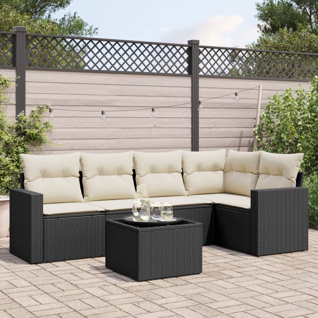 6-dijelni set vrtnih sofa s jastucima crni od poliratana Crna