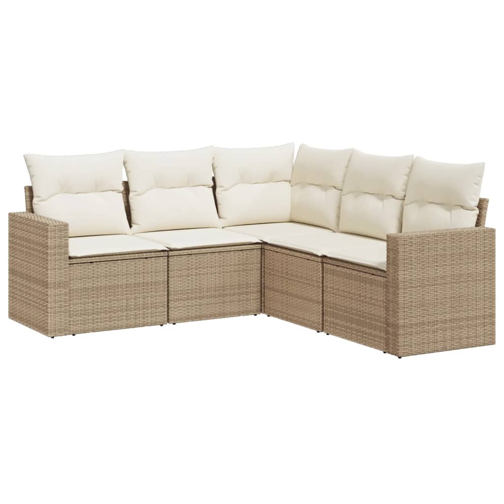 5-dijelni vrtni set sofa s jastucima bež od poliratana