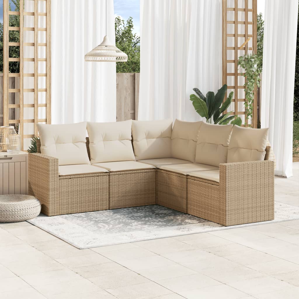 5-dijelni vrtni set sofa s jastucima bež od poliratana