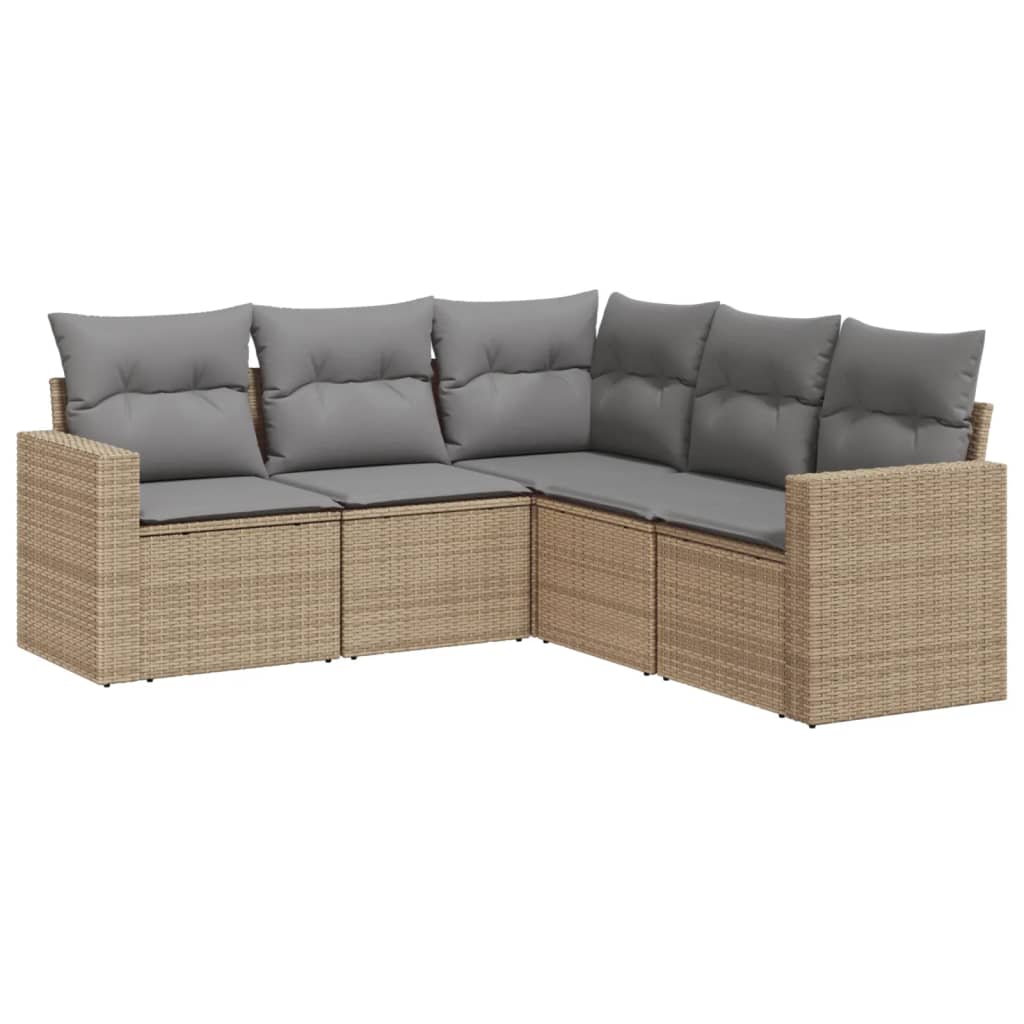5-dijelni vrtni set sofa s jastucima bež od poliratana