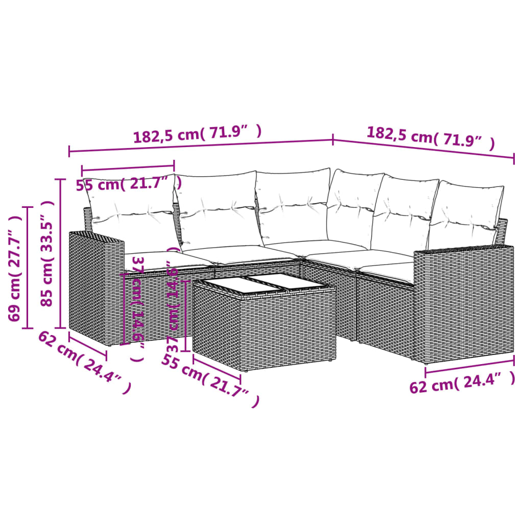 6-dijelni set vrtnih sofa s jastucima crni od poliratana