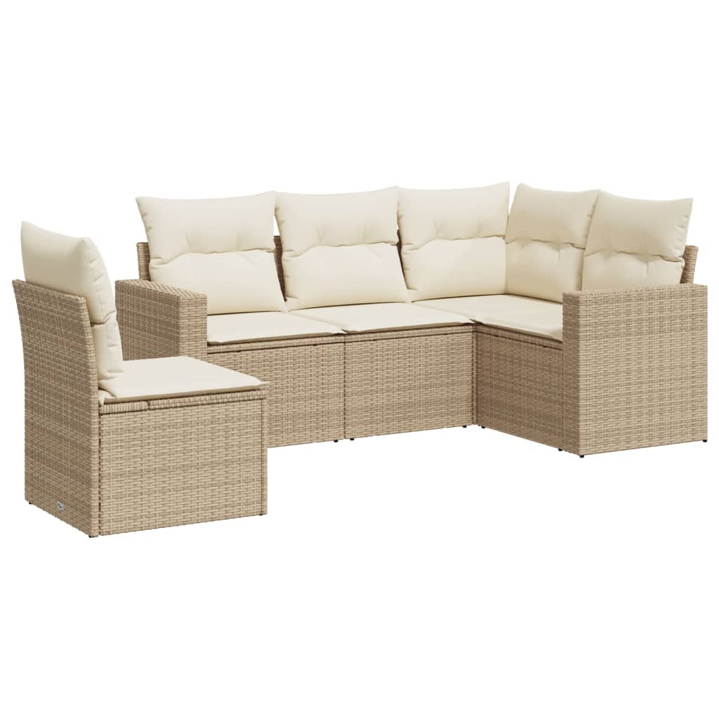 5-dijelni vrtni set sofa s jastucima bež od poliratana