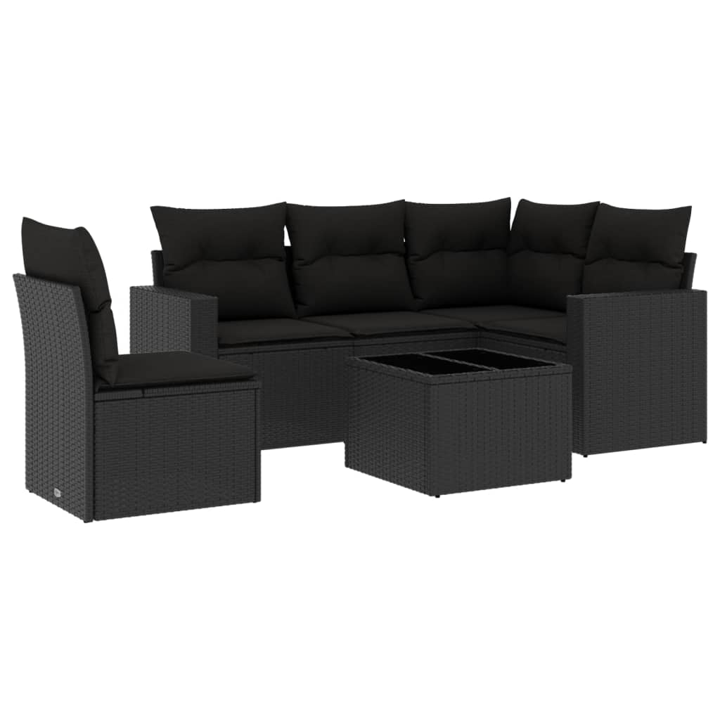 6-dijelni set vrtnih sofa s jastucima crni od poliratana