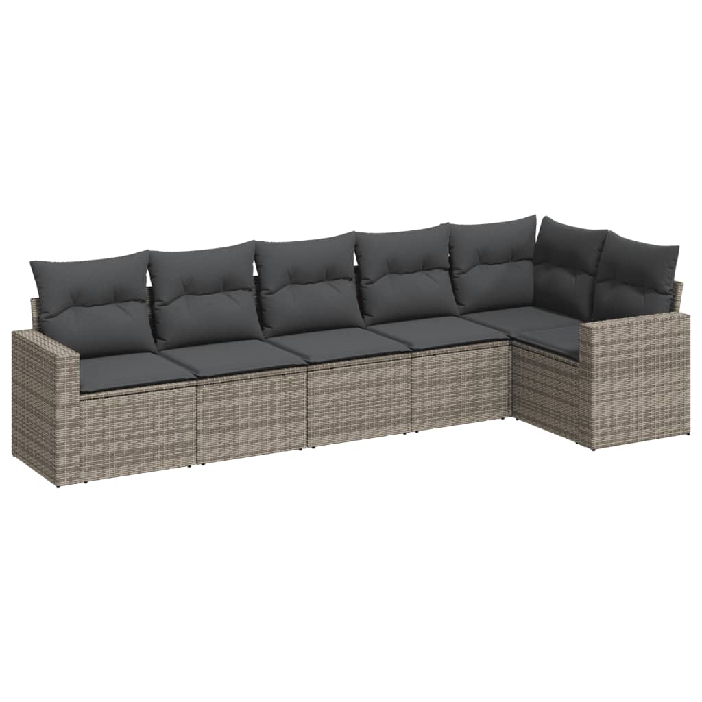 6-dijelni set vrtnih sofa od poliratana s jastucima sivi