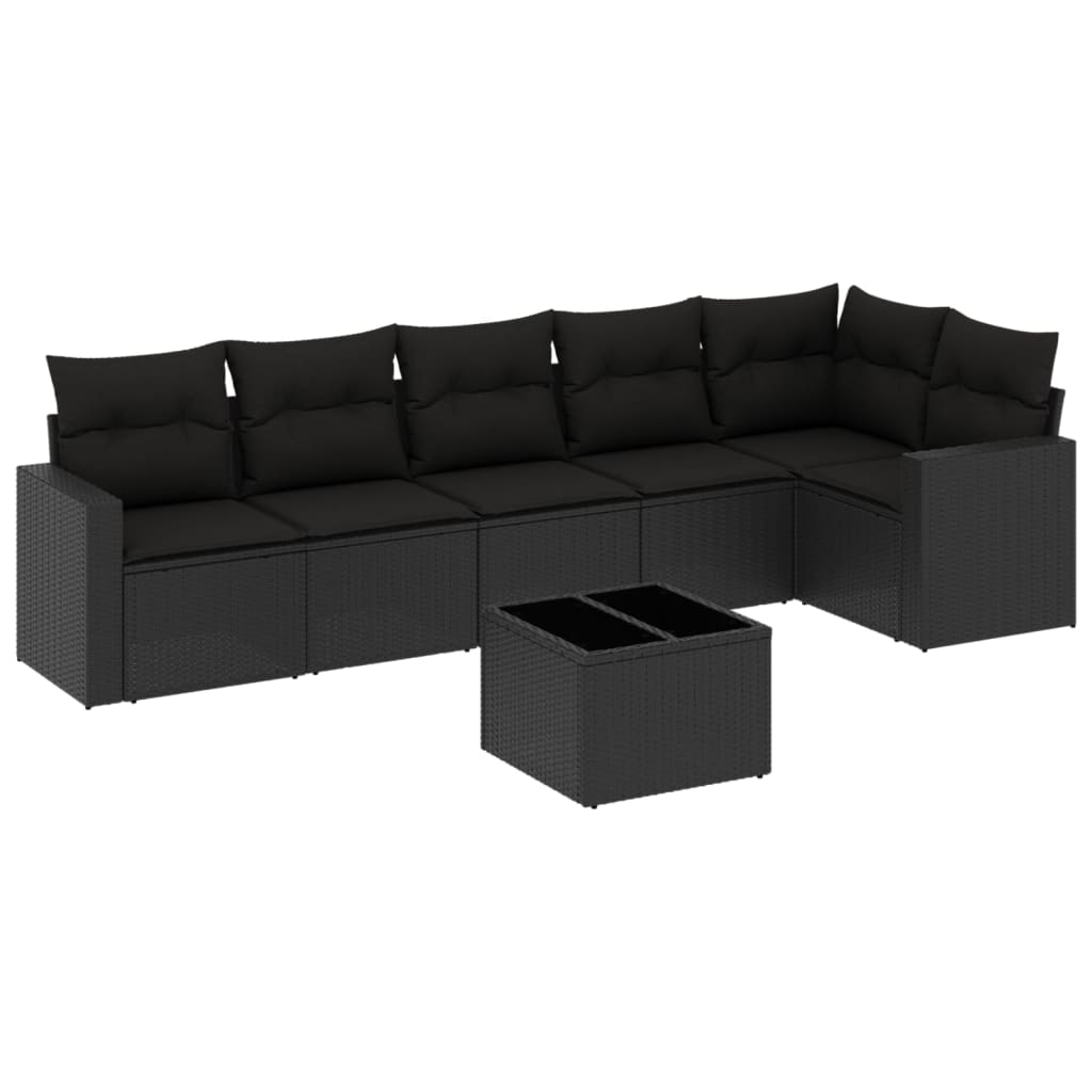 7-dijelni set vrtnih sofa od poliratana s jastucima crni