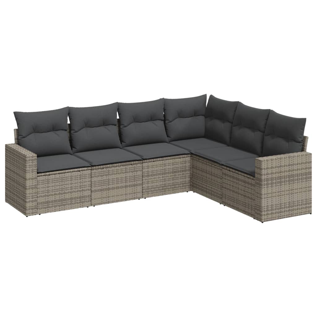 6-dijelni set vrtnih sofa od poliratana s jastucima sivi