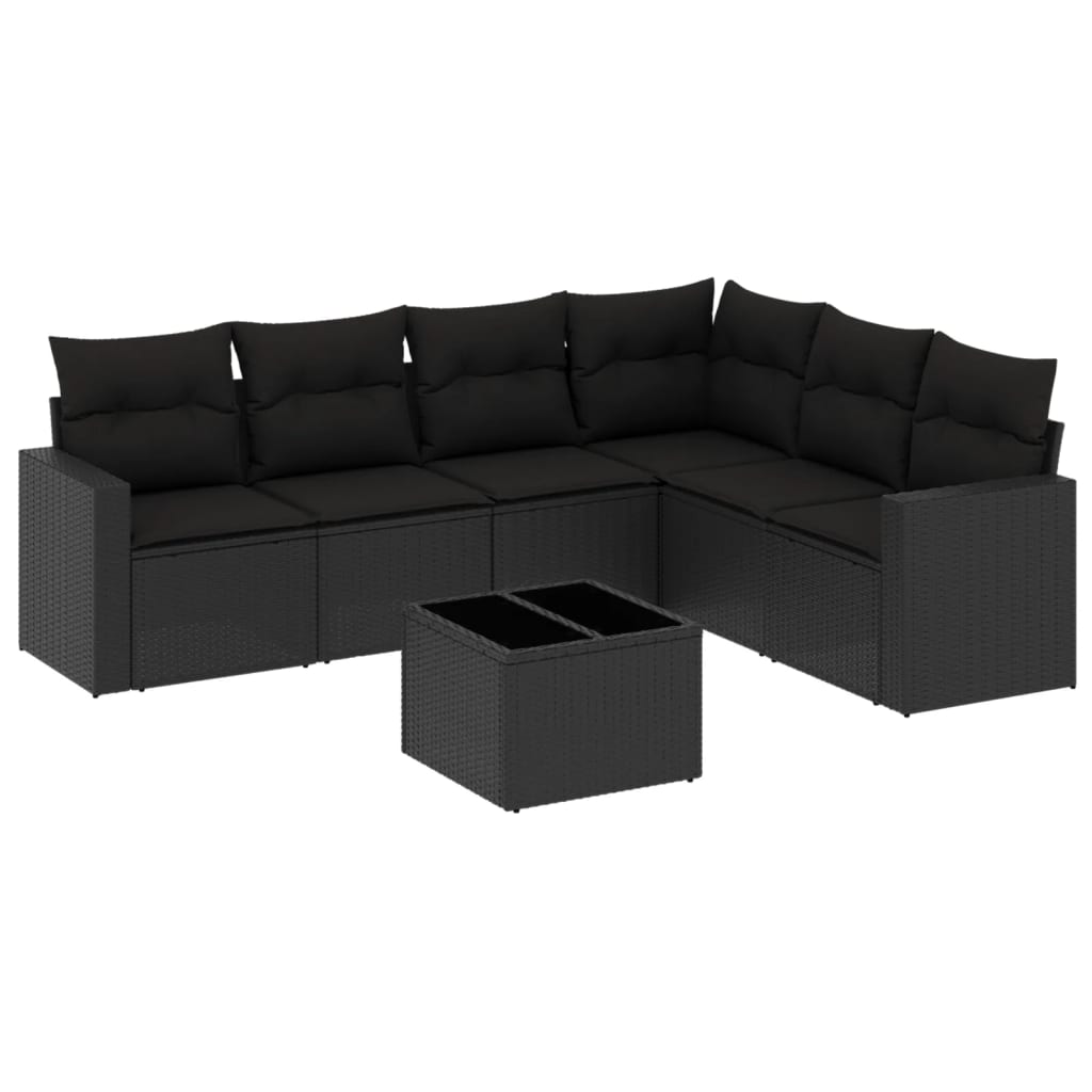 7-dijelni set vrtnih sofa od poliratana s jastucima crni