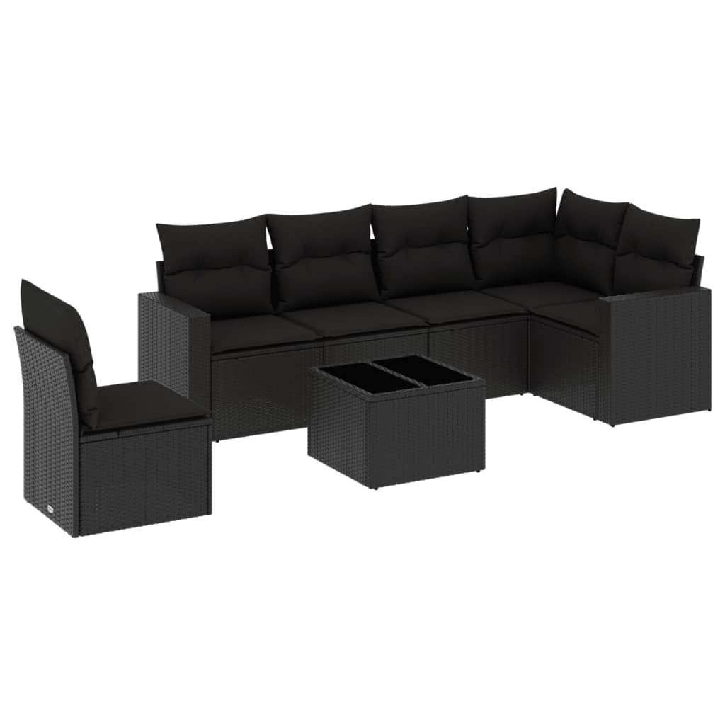 7-dijelni set vrtnih sofa od poliratana s jastucima crni