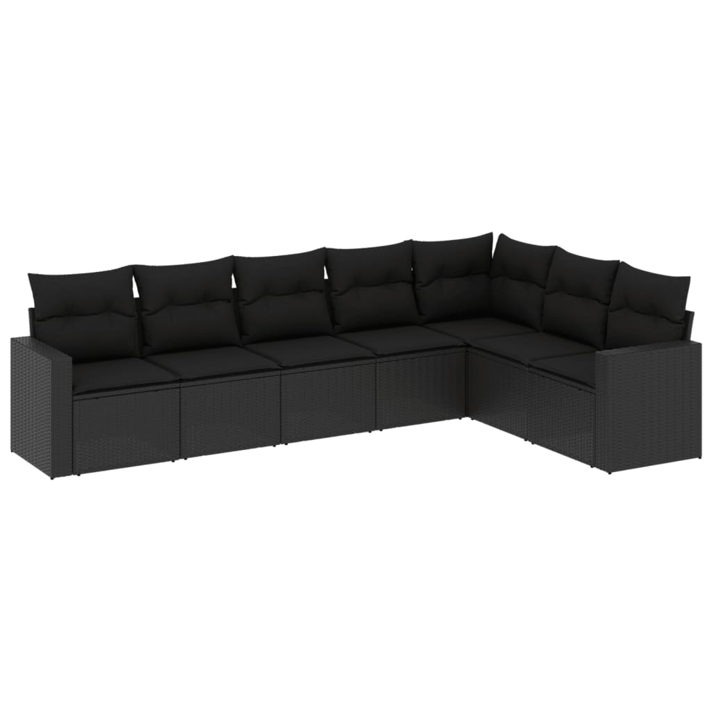 7-dijelni set vrtnih sofa od poliratana s jastucima crni