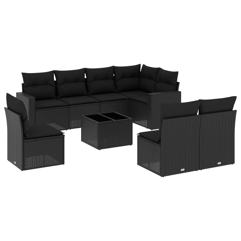 9-dijelni set vrtnih sofa s jastucima crni od poliratana