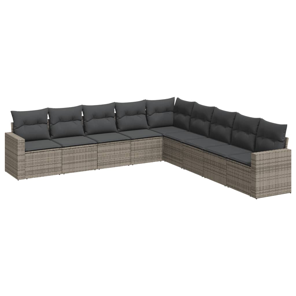 9-dijelni set vrtnih sofa od poliratana s jastucima sivi