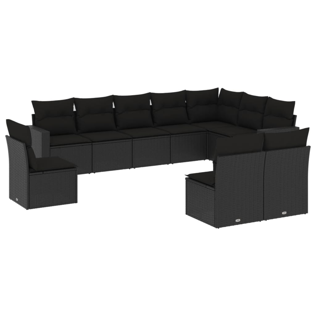 10-dijelni set vrtnih sofa s jastucima crni od poliratana