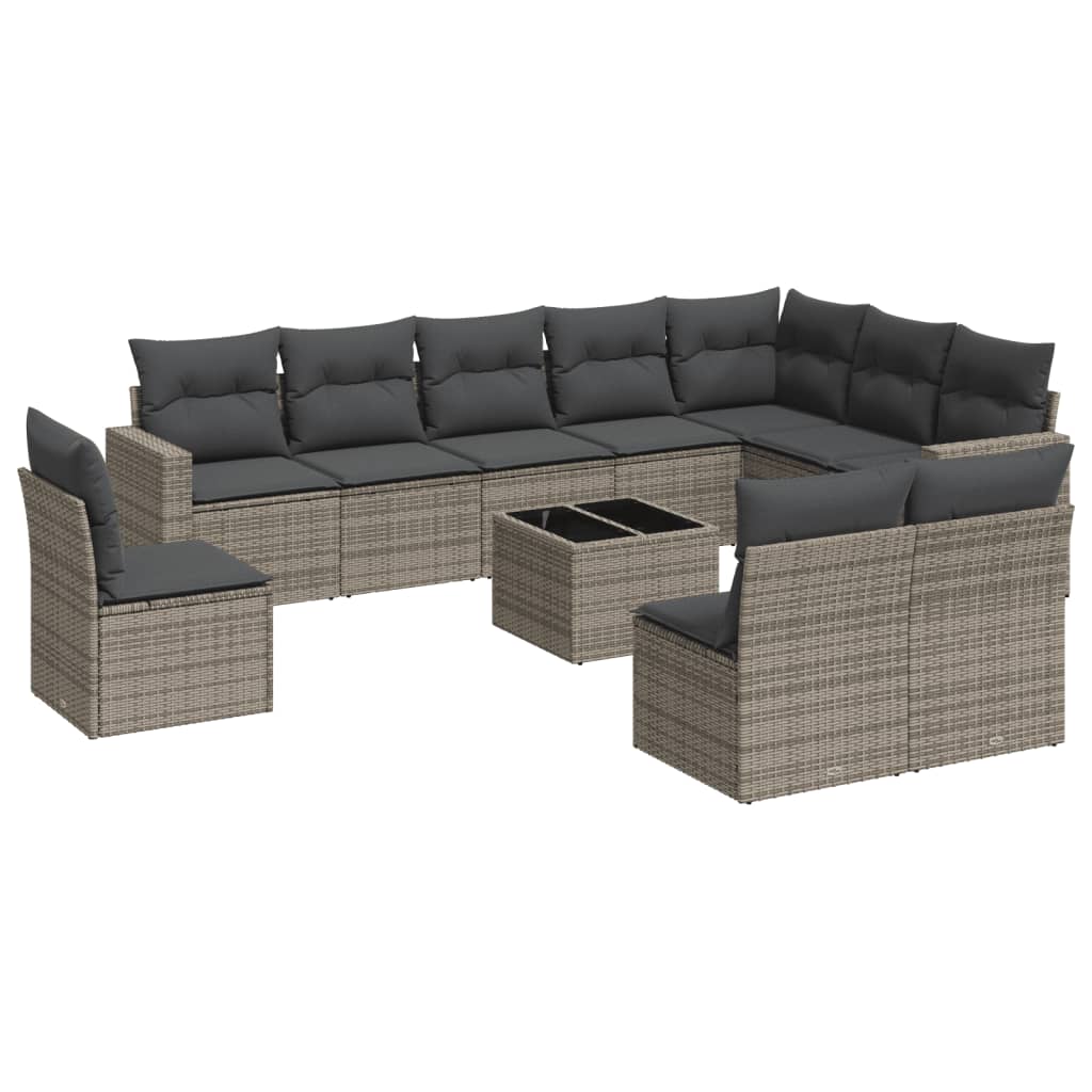 11-dijelni set vrtnih sofa od poliratana s jastucima sivi