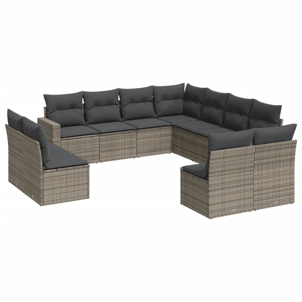 11-dijelni set vrtnih sofa od poliratana s jastucima sivi