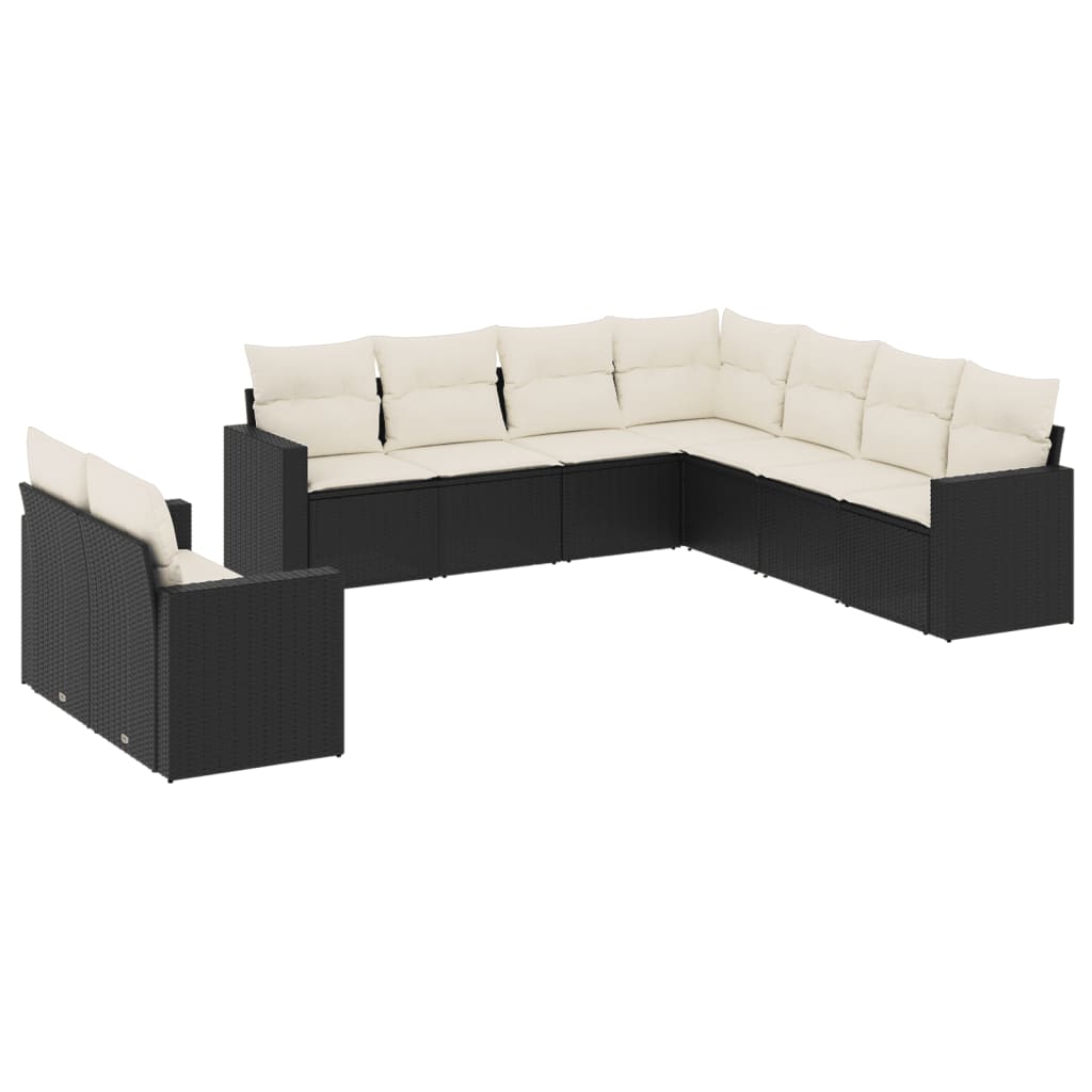 9-dijelni set vrtnih sofa s jastucima crni od poliratana