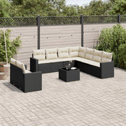 10-dijelni set vrtnih sofa s jastucima crni od poliratana Crna