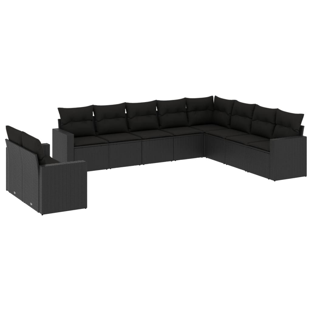 10-dijelni set vrtnih sofa s jastucima crni od poliratana