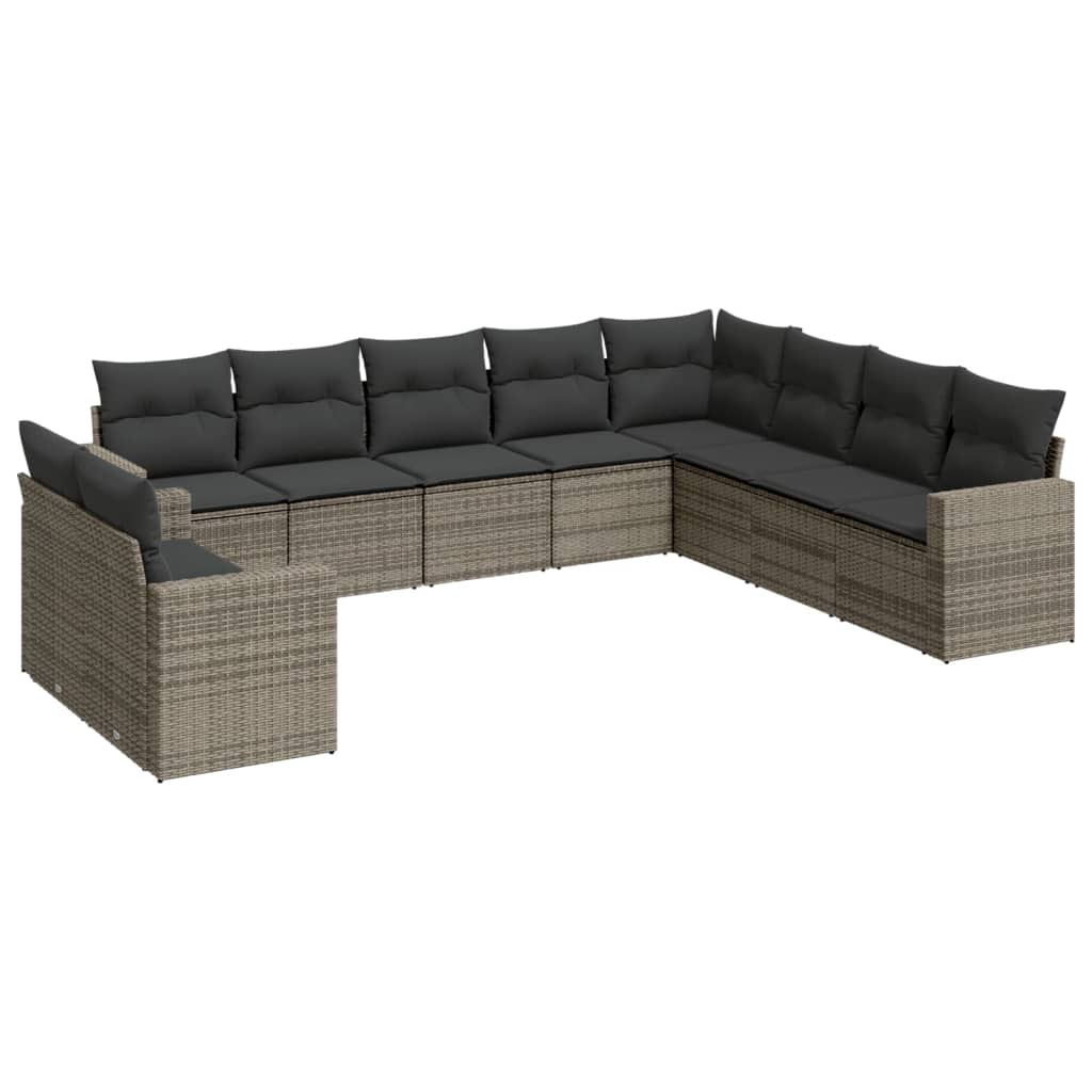 10-dijelni set vrtnih sofa od poliratana s jastucima sivi