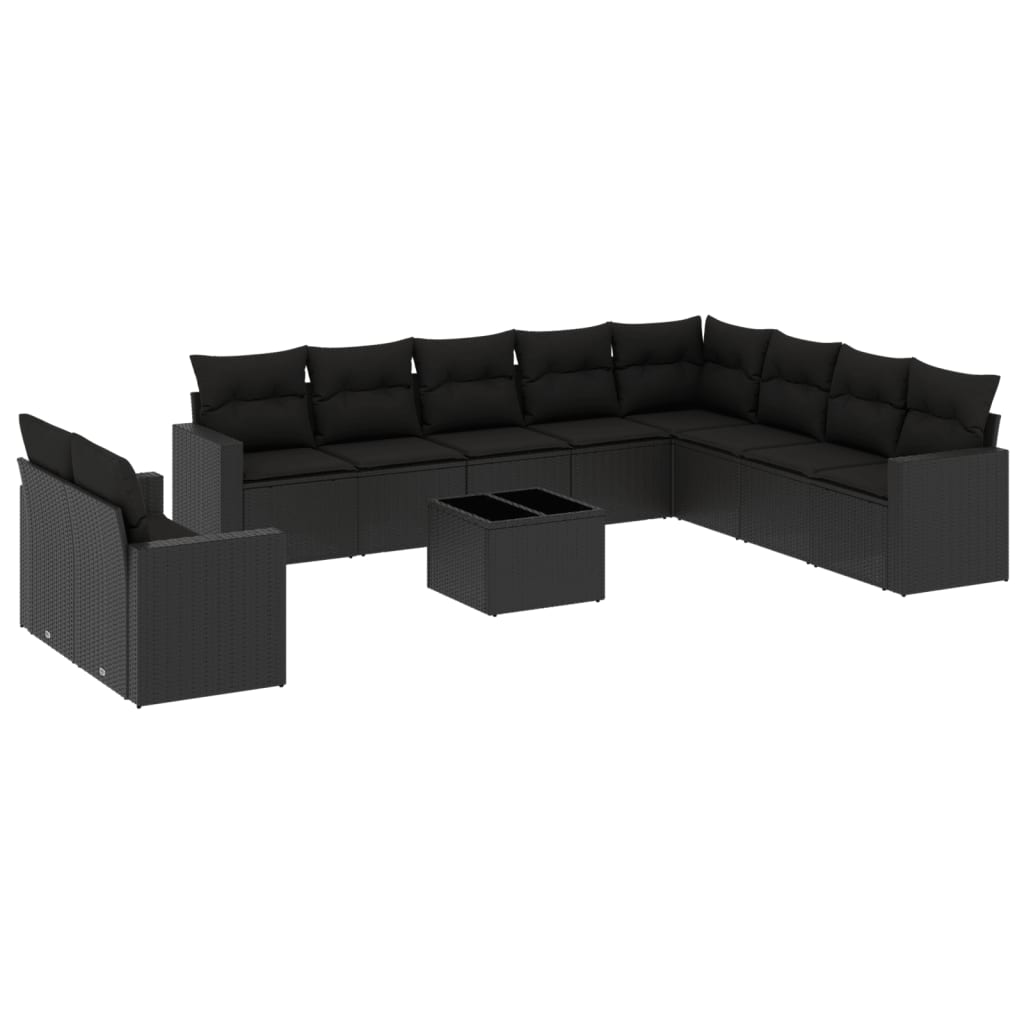 11-dijelni set vrtnih sofa od poliratana s jastucima crni