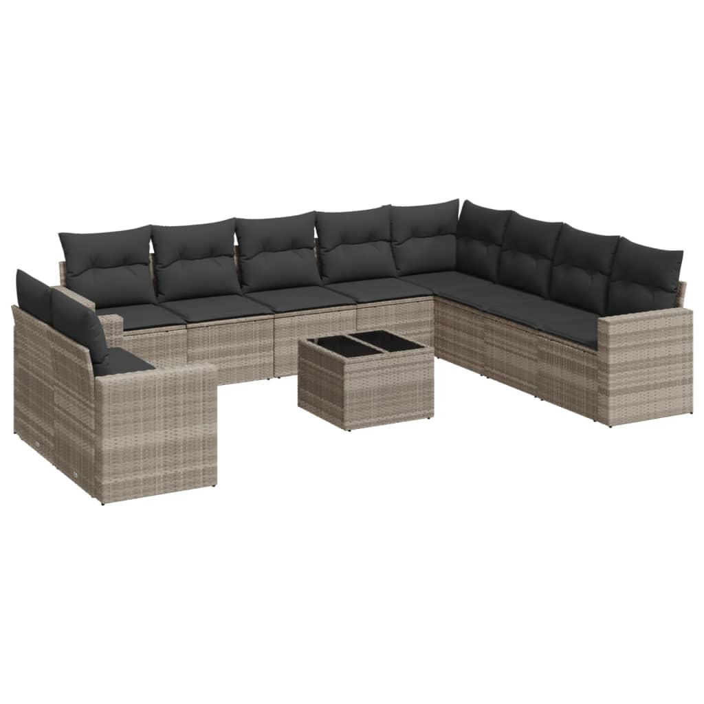11-dijelni set vrtnih sofa poliratan s jastucima svijetlosivi